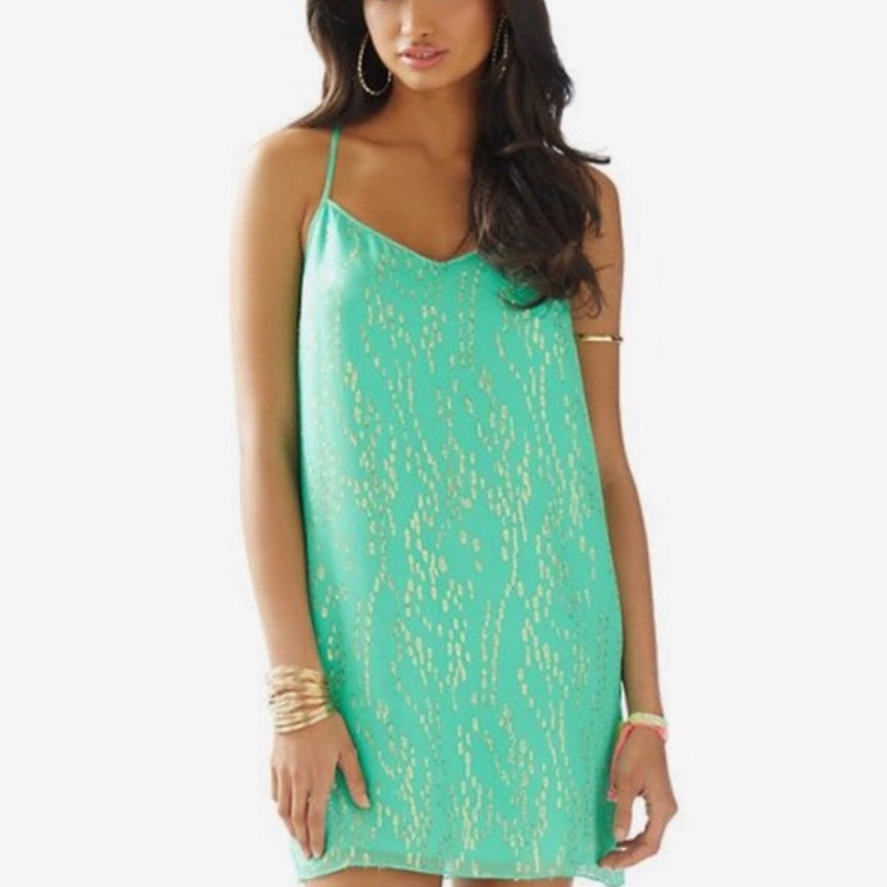 Lilly Pulitzer Green and Gold flowy shift dress